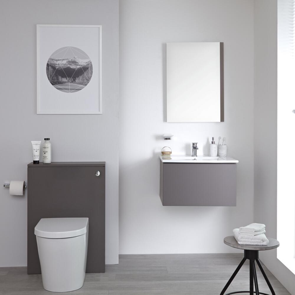 Mobile WC 600mm Colore Grigio Opaco Completo di Placca di Comando, WC e Cassetta - Newington