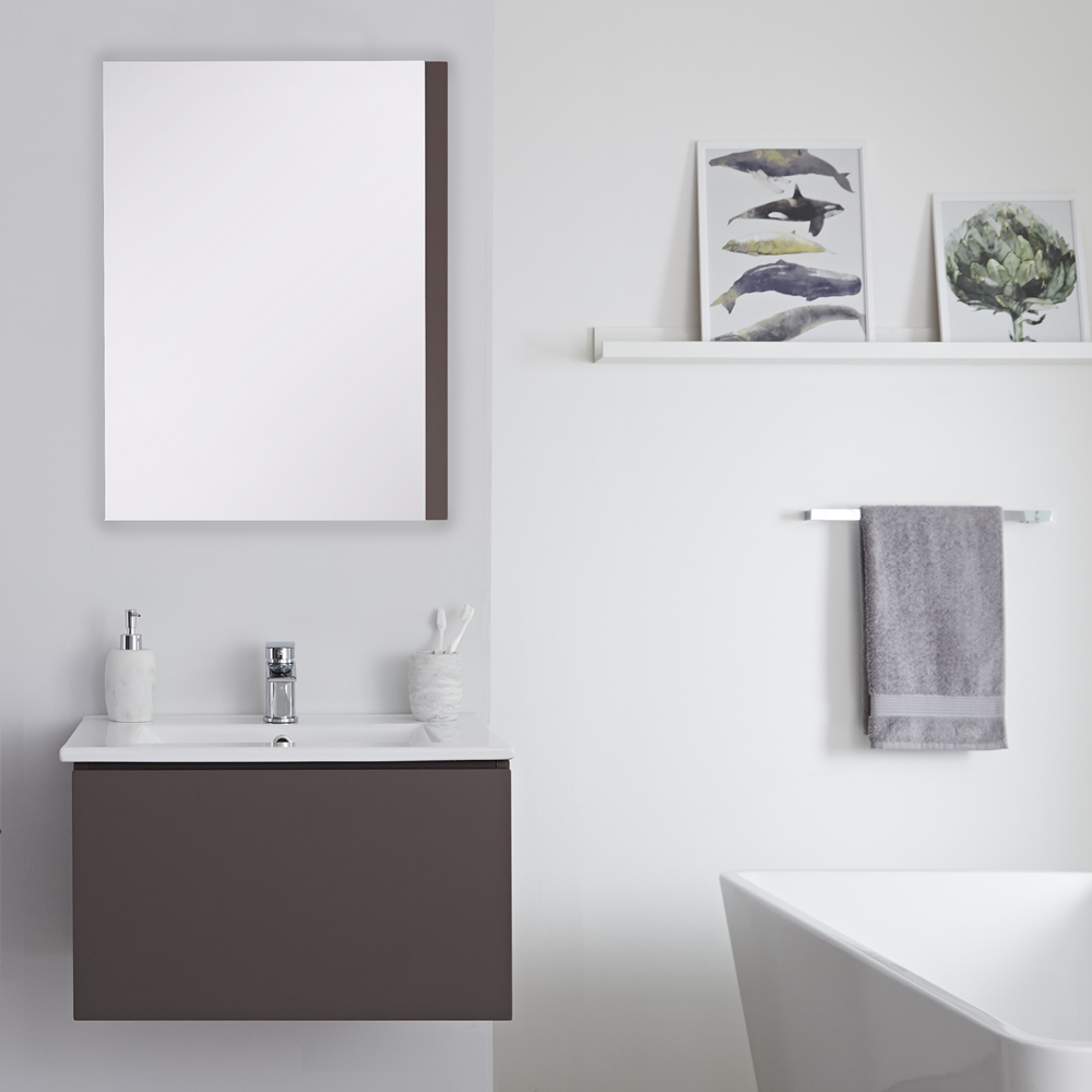 Mobile Bagno Murale 600mm con Lavabo Integrato Colore Grigio Opaco Disponibile con Opzione LED - Newington