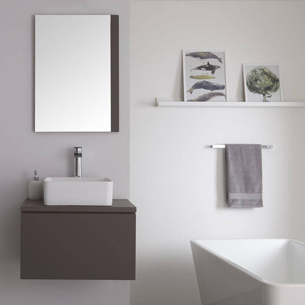 Mobile Bagno 600mm Colore Grigio Opaco con Lavabo da Appoggio Disponibile con Opzione LED - Newington