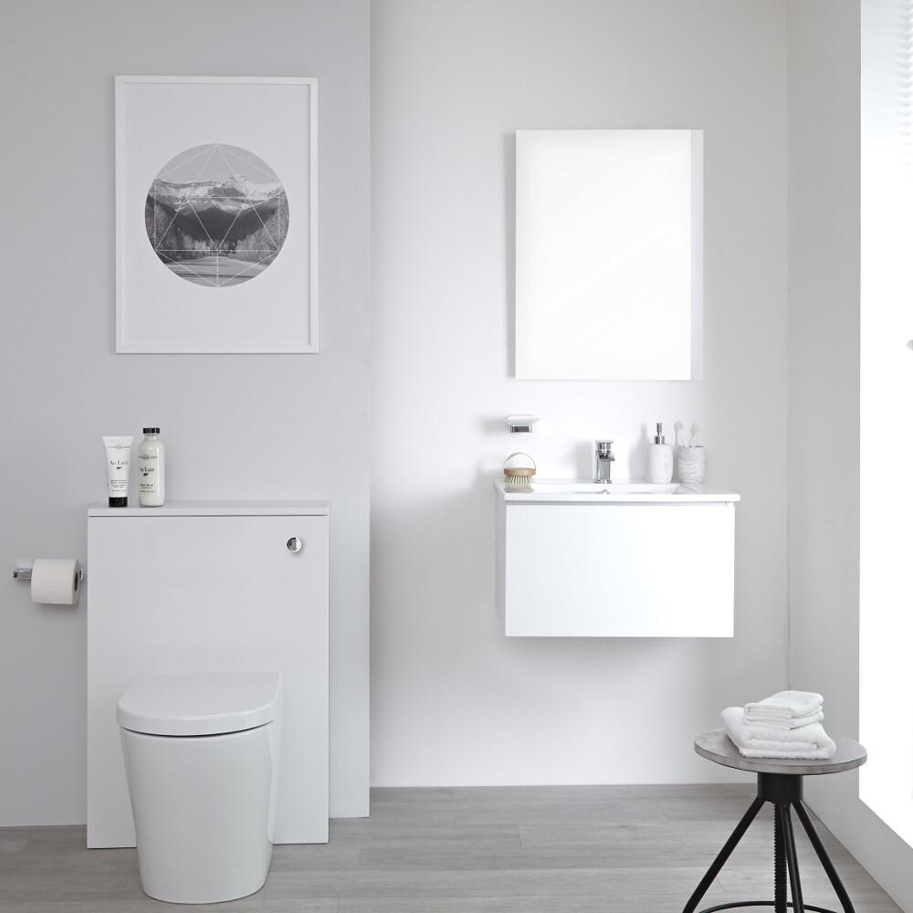 Mobile WC 600mm Colore Bianco Opaco Completo di Placca di Comando, WC e Cassetta - Newington