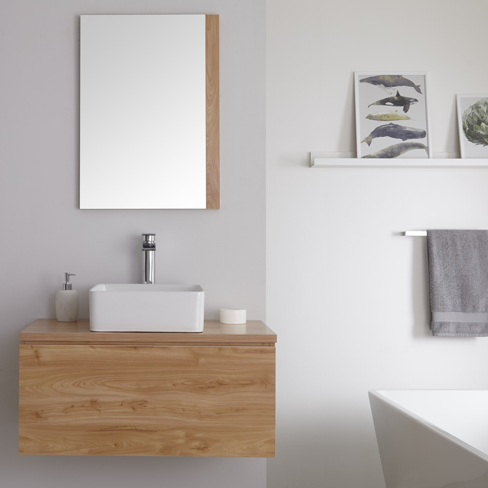 Mobile Bagno Murale 800mm Colore Rovere Dorato con Lavabo da Appoggio Disponibile con Opzione LED - Newington