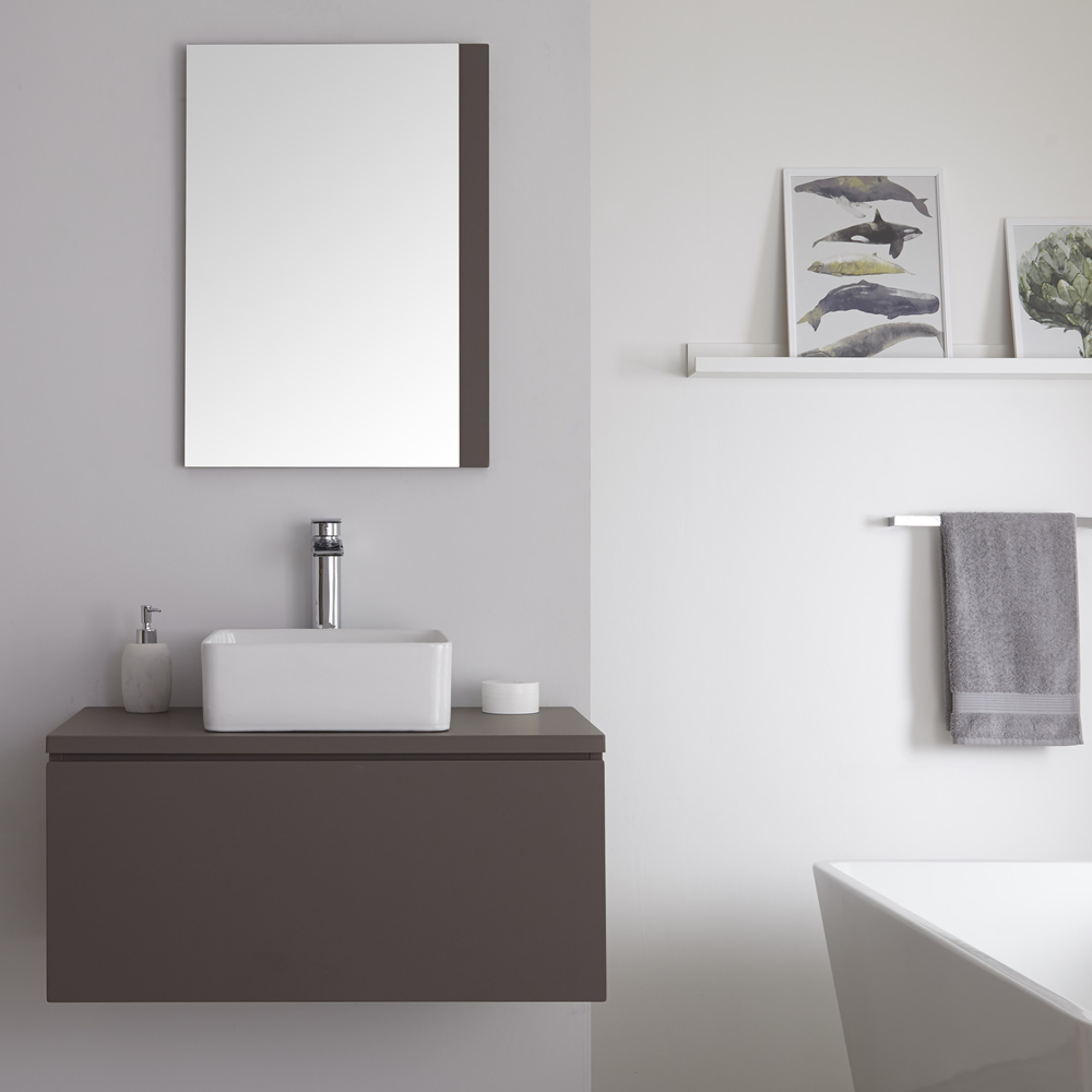 Mobile Bagno Murale 800mm Colore Grigio Opaco con Lavabo da Appoggio Disponibile con Opzione LED - Newington