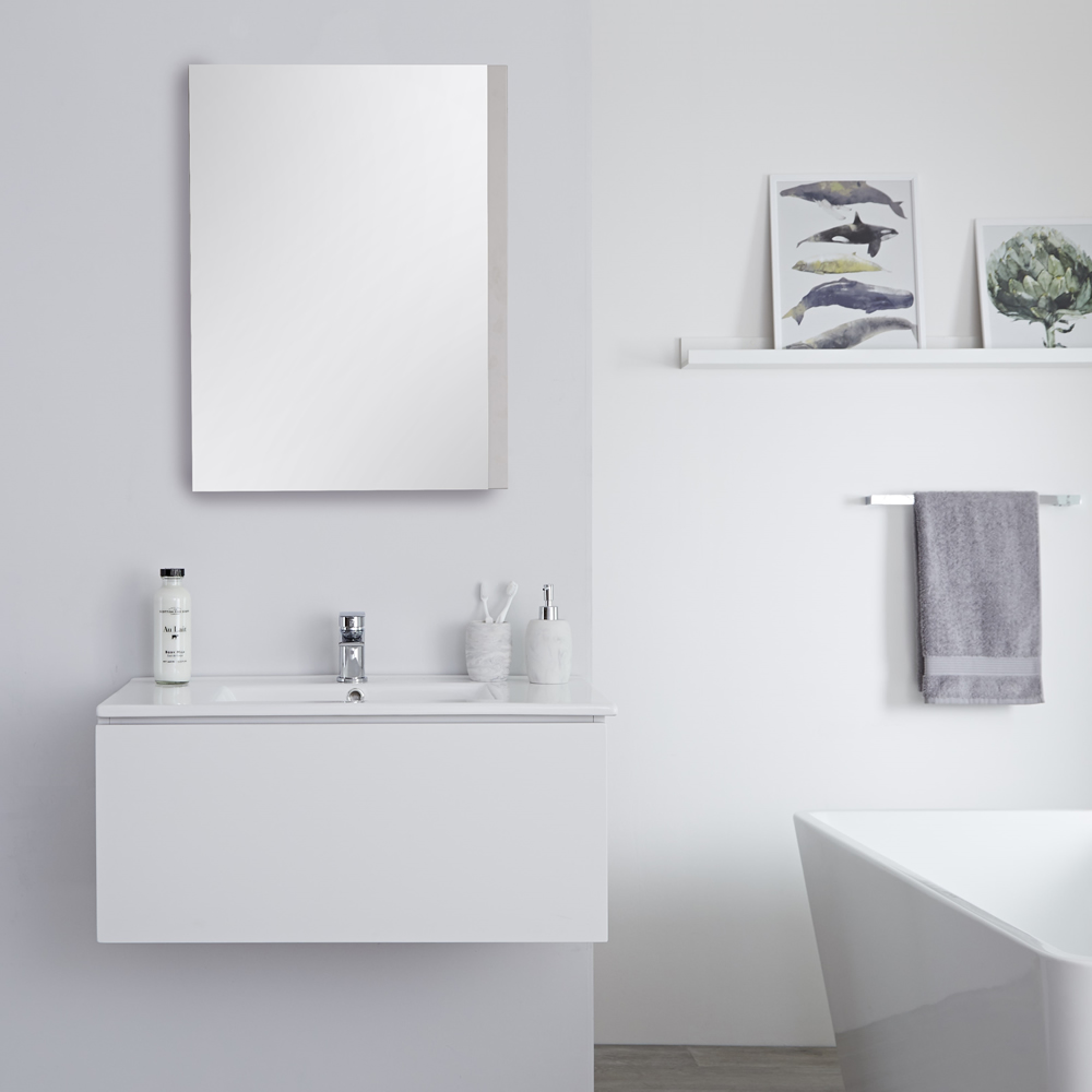 Mobile Bagno Murale 800mm con Lavabo Integrato Colore Bianco Opaco Disponibile con Opzione LED - Newington