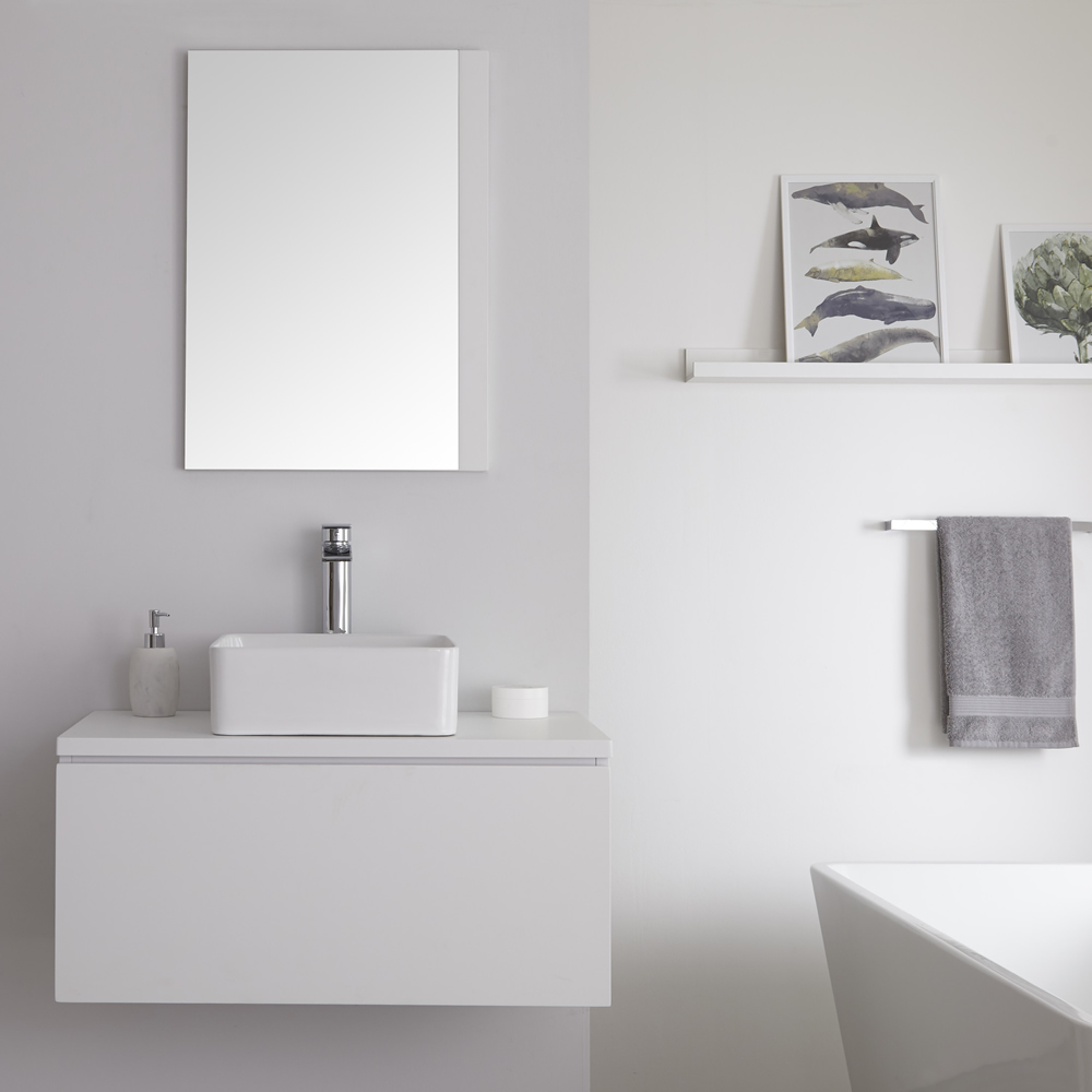Mobile Bagno Murale 800mm Colore Bianco Opaco con Lavabo da Appoggio Disponibile con Opzione LED - Newington