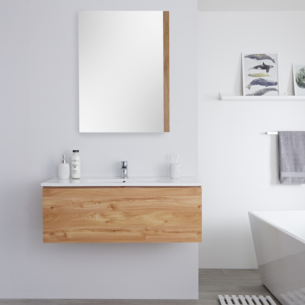 Mobile Bagno Murale 1000mm con Lavabo Integrato Colore Rovere Dorato - Newington