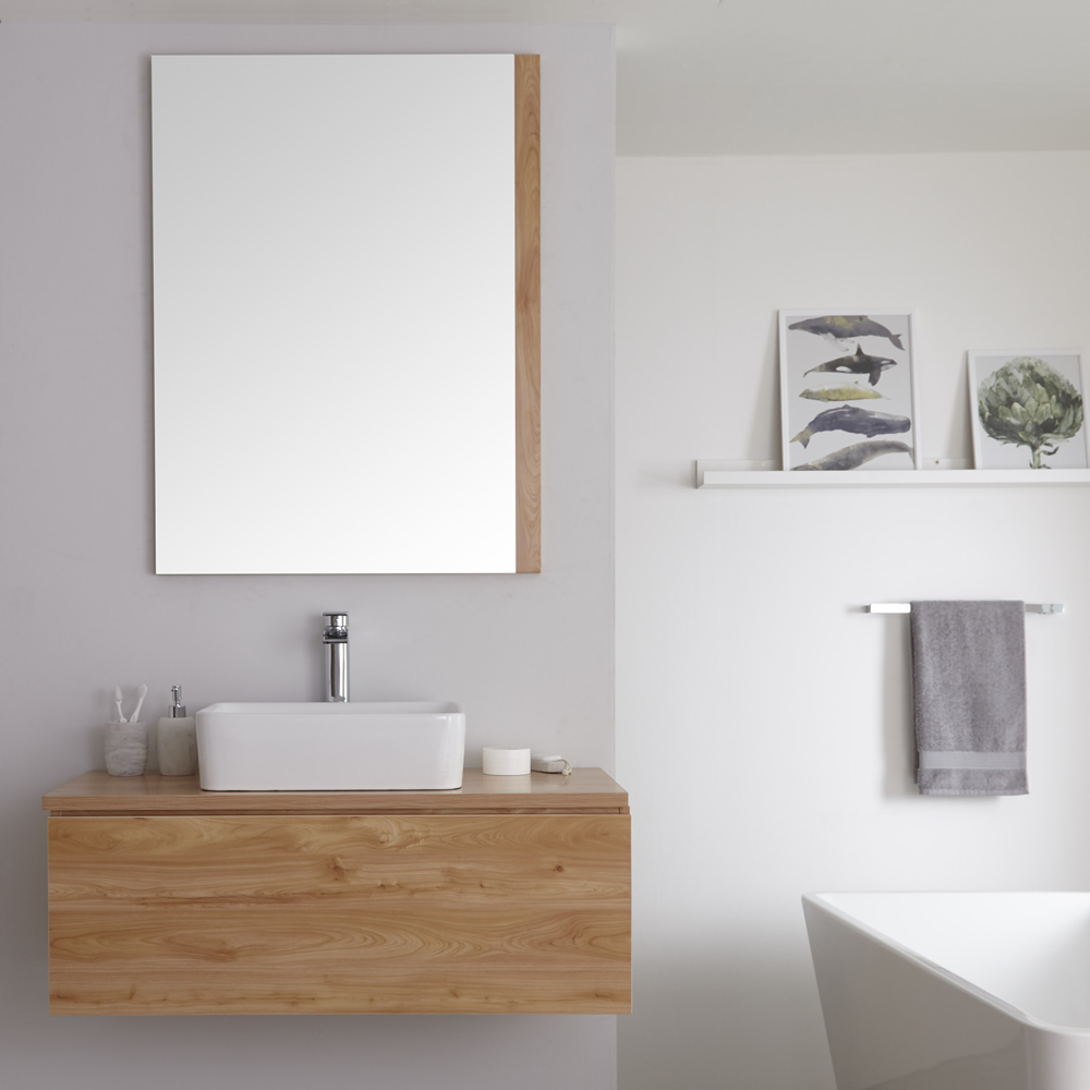 Mobile Bagno Murale 1000mm Colore Rovere Dorato con Lavabo da Appoggio Disponibile con Opzione LED - Newington