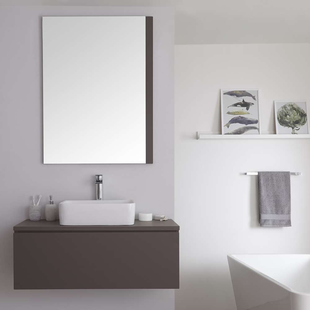 Mobile Bagno Murale 1000mm Colore Grigio Opaco con Lavabo da Appoggio Disponibile con Opzione LED- Newington