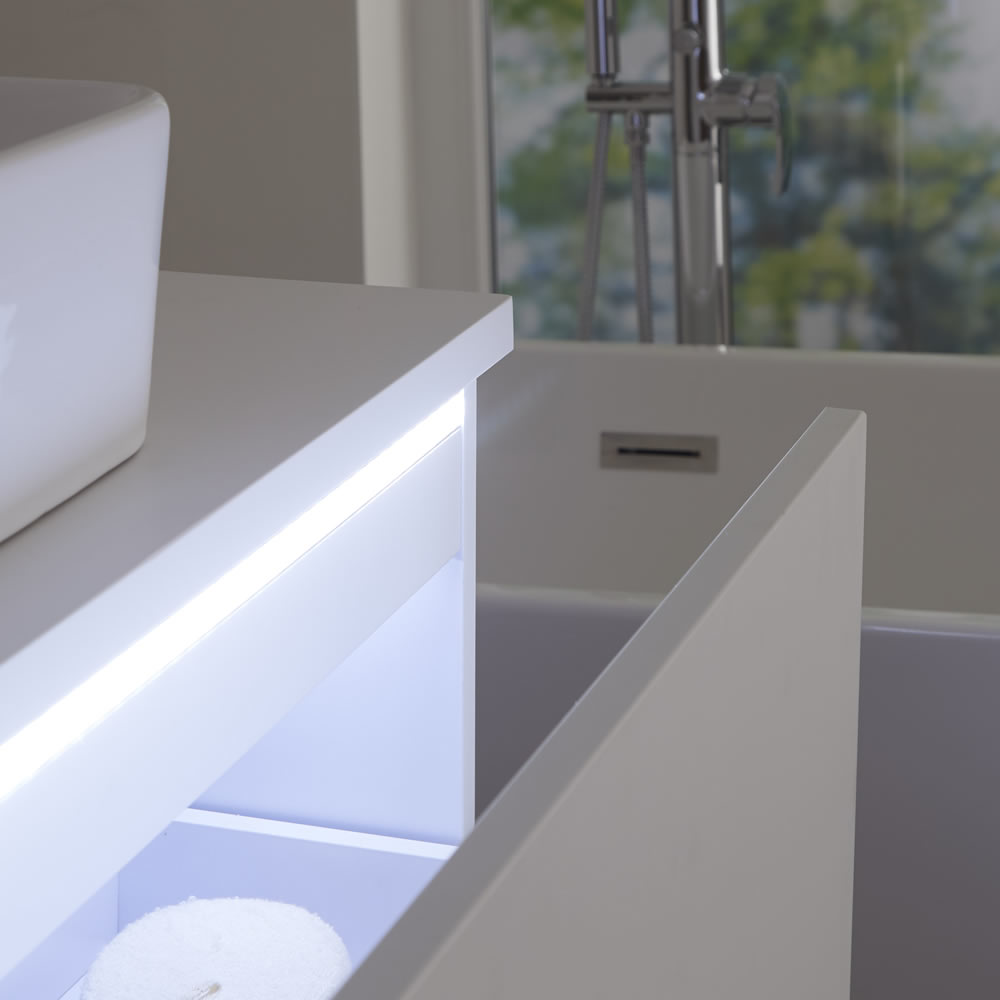 Mobile Bagno Murale 1000mm Colore Bianco Opaco con Lavabo da Appoggio Disponibile con Opzione LED - Newington