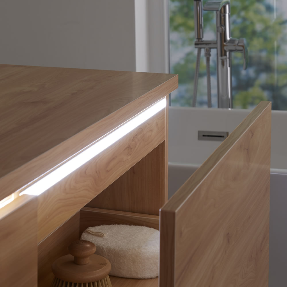 Mobile Bagno Murale 1200mm Colore Rovere Dorato con Lavabo da Appoggio Doppio Disponibile con Opzione LED - Newington