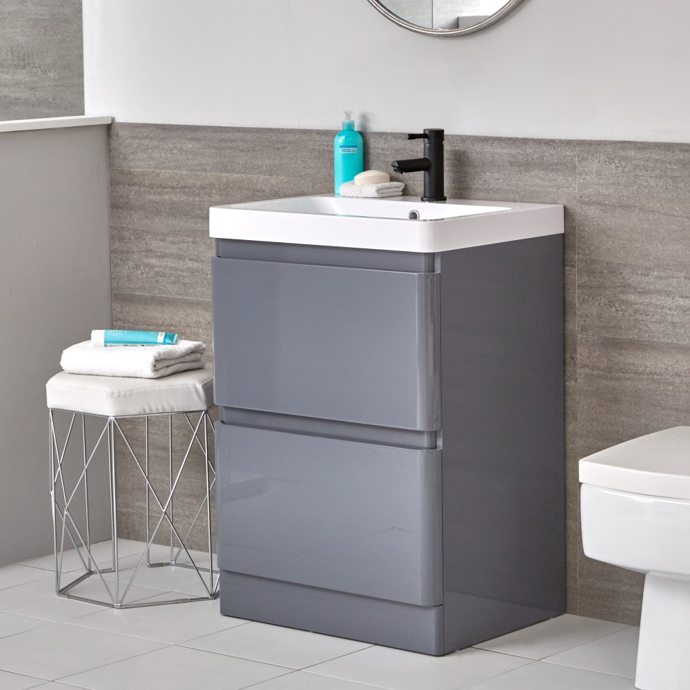 Mobile Bagno Moderno da Terra Colore Grigio 600mm con Lavabo - Daxon