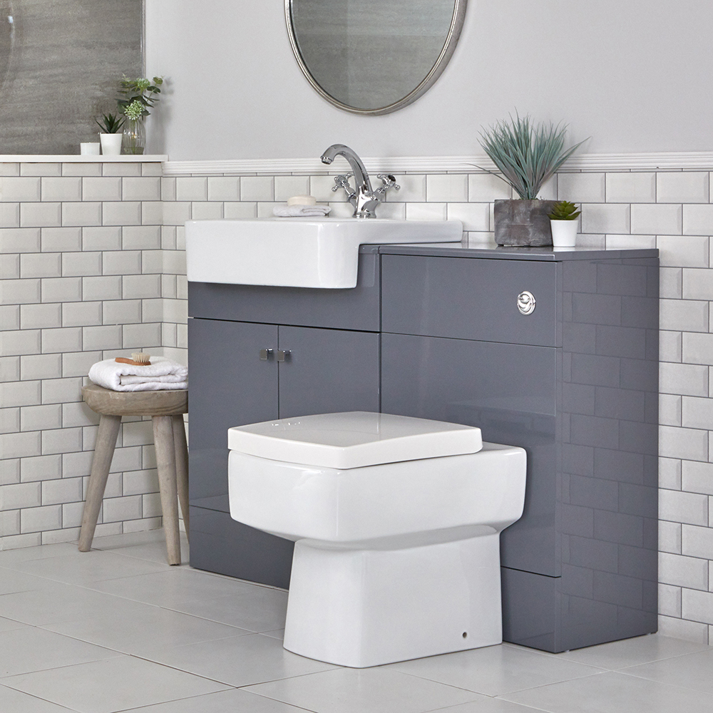 Set Bagno Moderno da Terra Colore Grigio 1170mm con Mobile WC, Sanitario, Cassetta e Lavabo - Atticus
