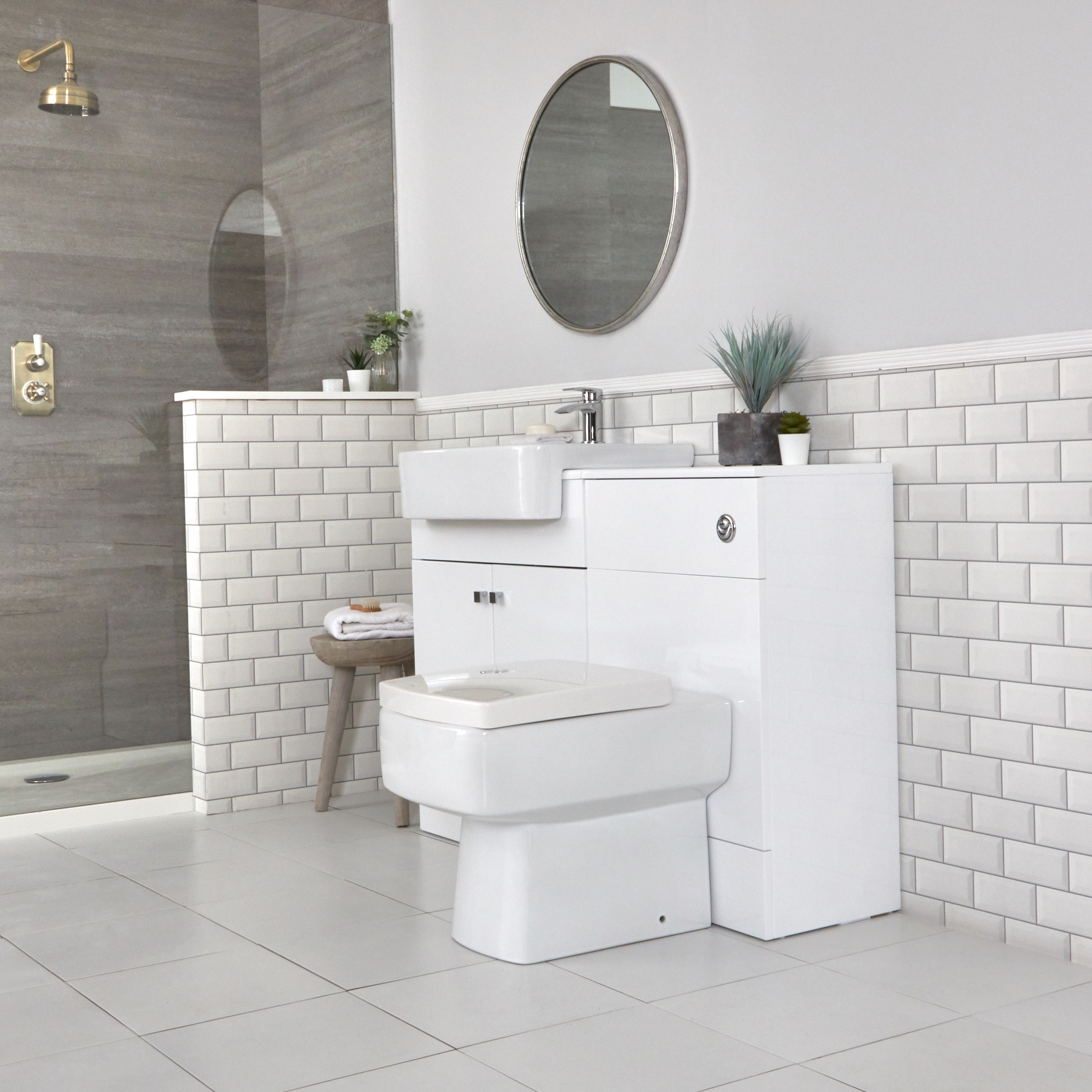 Set Bagno Moderno da Terra Colore Bianco 1170mm con Mobile WC, Sanitario, Cassetta e Lavabo - Atticus