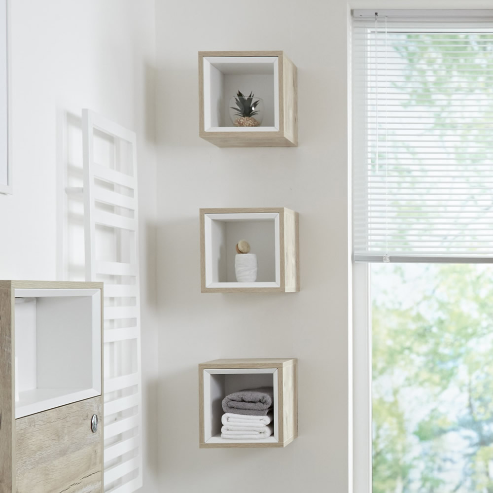 Mobile Murale per Stanza da Bagno 300mm Colore Rovere Chiaro Design Aperto - Hoxton