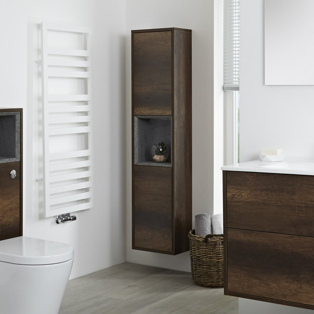 Colonna Bagno Murale per Stanza da Bagno 1500mm Colore Rovere Scuro con Design Aperto - Hoxton