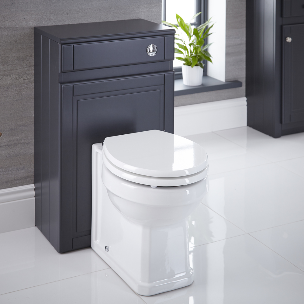 Mobile WC Antracite Tradizionale 500mm Completo di Sanitario, Cassetta e Vaso Copri WC - Charlton