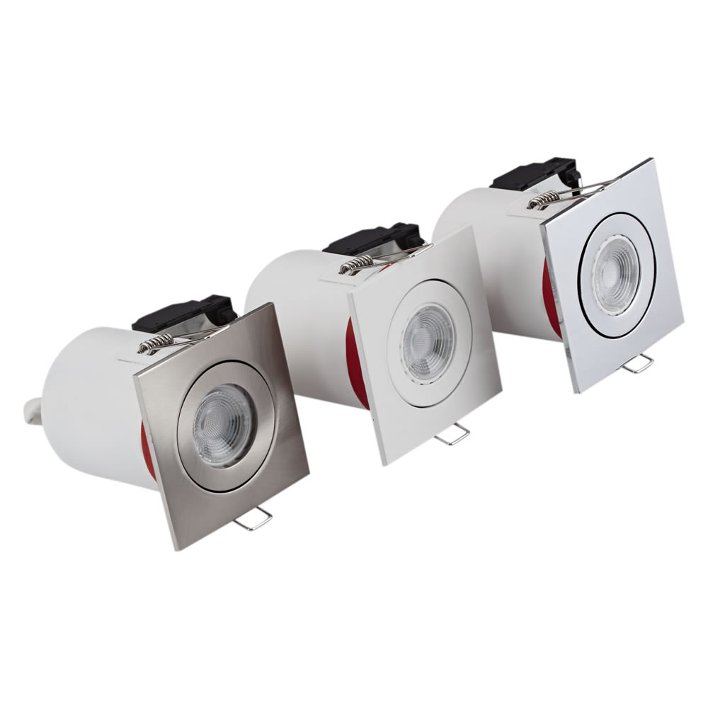 Biard Kit con 3 Faretti LED da Incasso GU10 Orientabile IP20 Protezione Ignifuga con Porta Faretto Quadrato Disponibile in 3 Colori