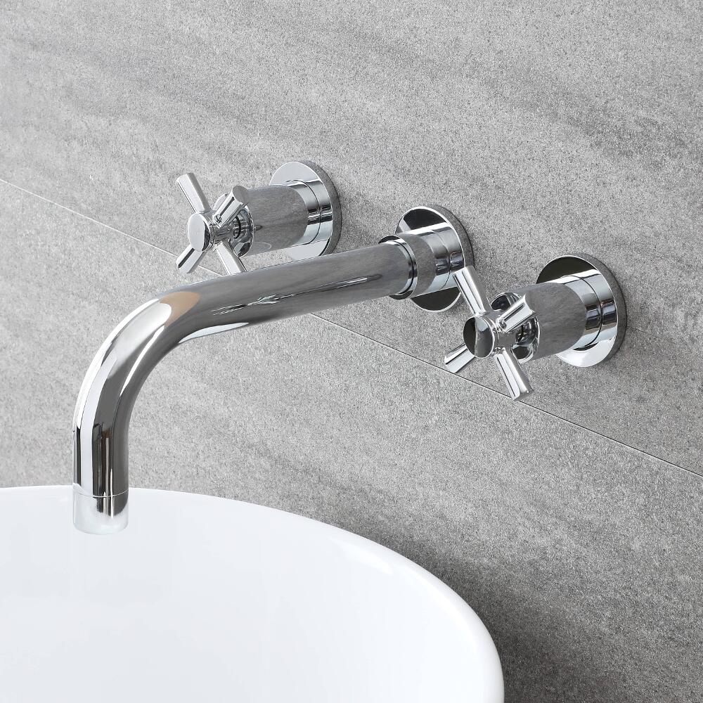 Batteria a Parete a 3 Fori per Lavabo in Ottone Cromato - Sutton