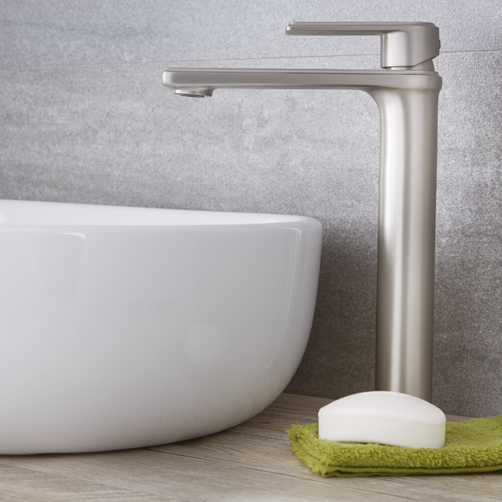 Rubinetto Miscelatore Monoforo Alto Colore Nichel con Finitura Spazzolata per Lavabo - Aldwick
