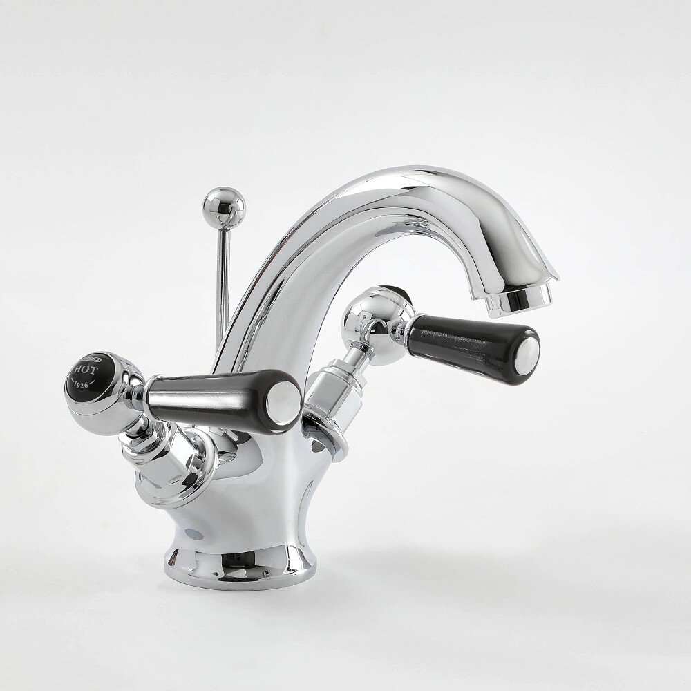 Rubinetto Miscelatore Lavabo Design Tradizionale Monocomando Finitura Cromata e Nera con Maniglia a Leva - Elizabeth