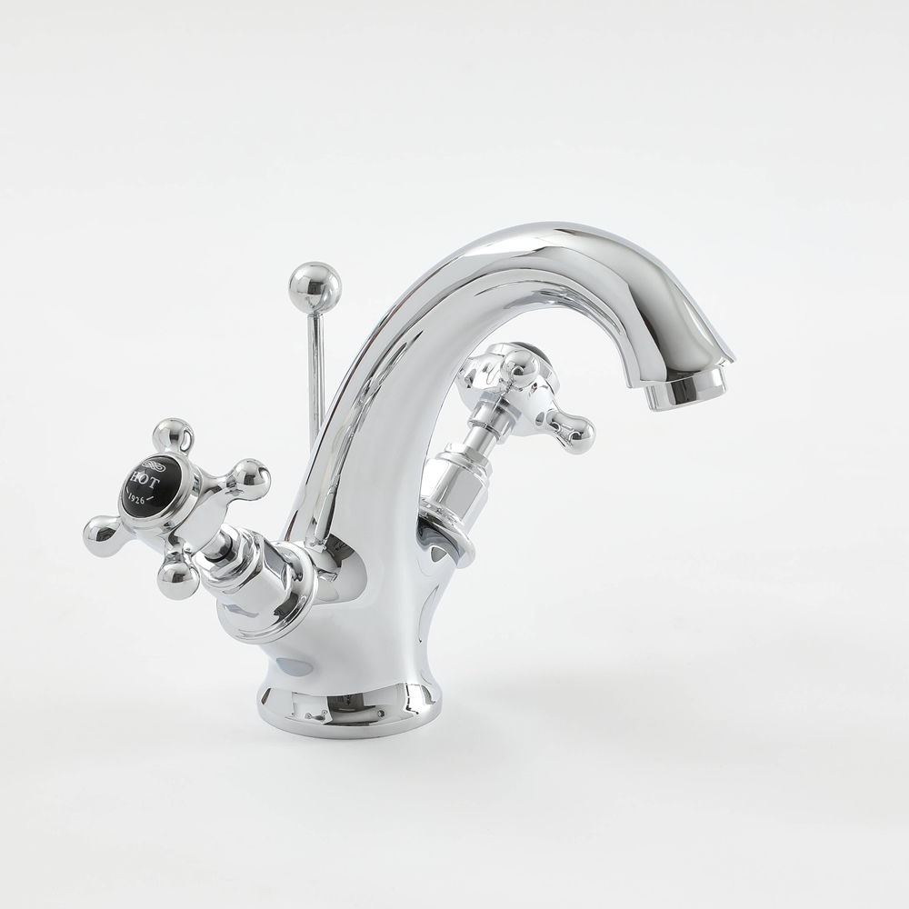 Rubinetto Miscelatore Lavabo Monoforo Tradizionale Cromato e Nero con Maniglie a Croce - Elizabeth