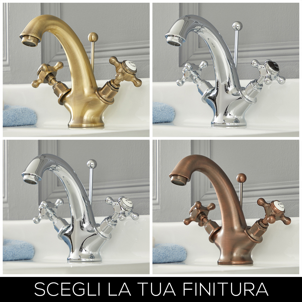 Rubinetto Miscelatore Lavabo Monoforo Design Tradizionale con Maniglie a Croce Disponibile in Diversi Colori - Elizabeth