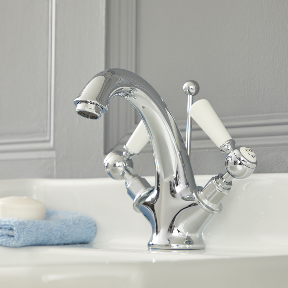 Rubinetto Miscelatore Lavabo Monoforo Tradizionale Cromato e Bianco - Elizabeth