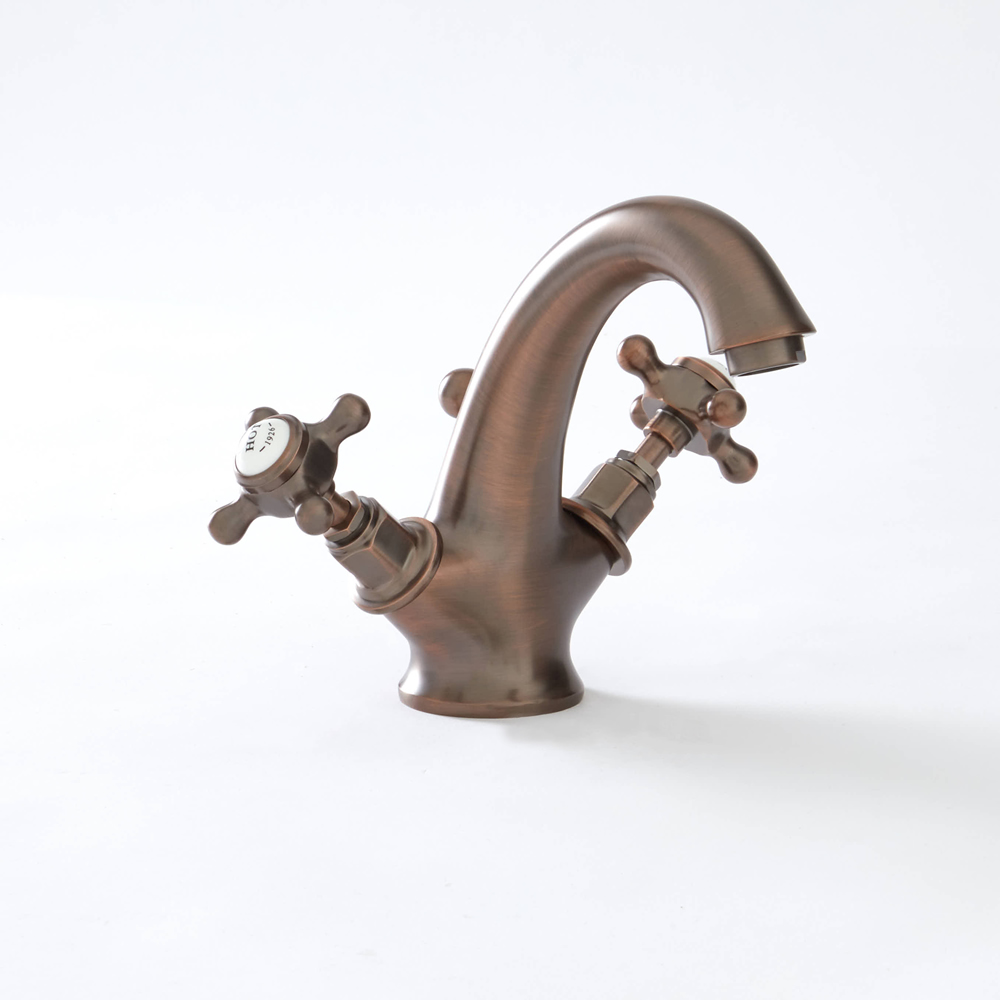 Rubinetto Miscelatore Lavabo Monoforo Tradizionale Effetto Bronzo Brunito Olio con Maniglie a Croce - Elizabeth