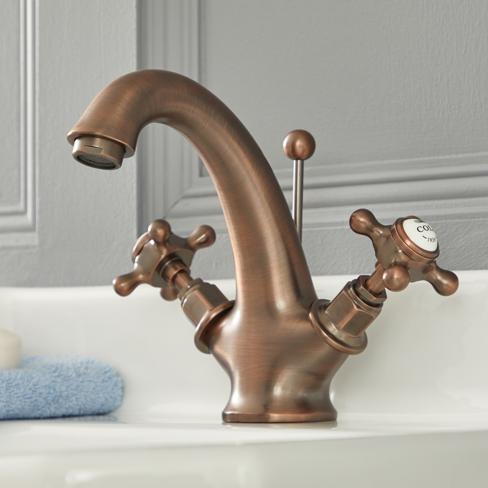 Rubinetto Miscelatore Lavabo Monoforo Tradizionale Effetto Bronzo Brunito Olio con Maniglie a Croce - Elizabeth