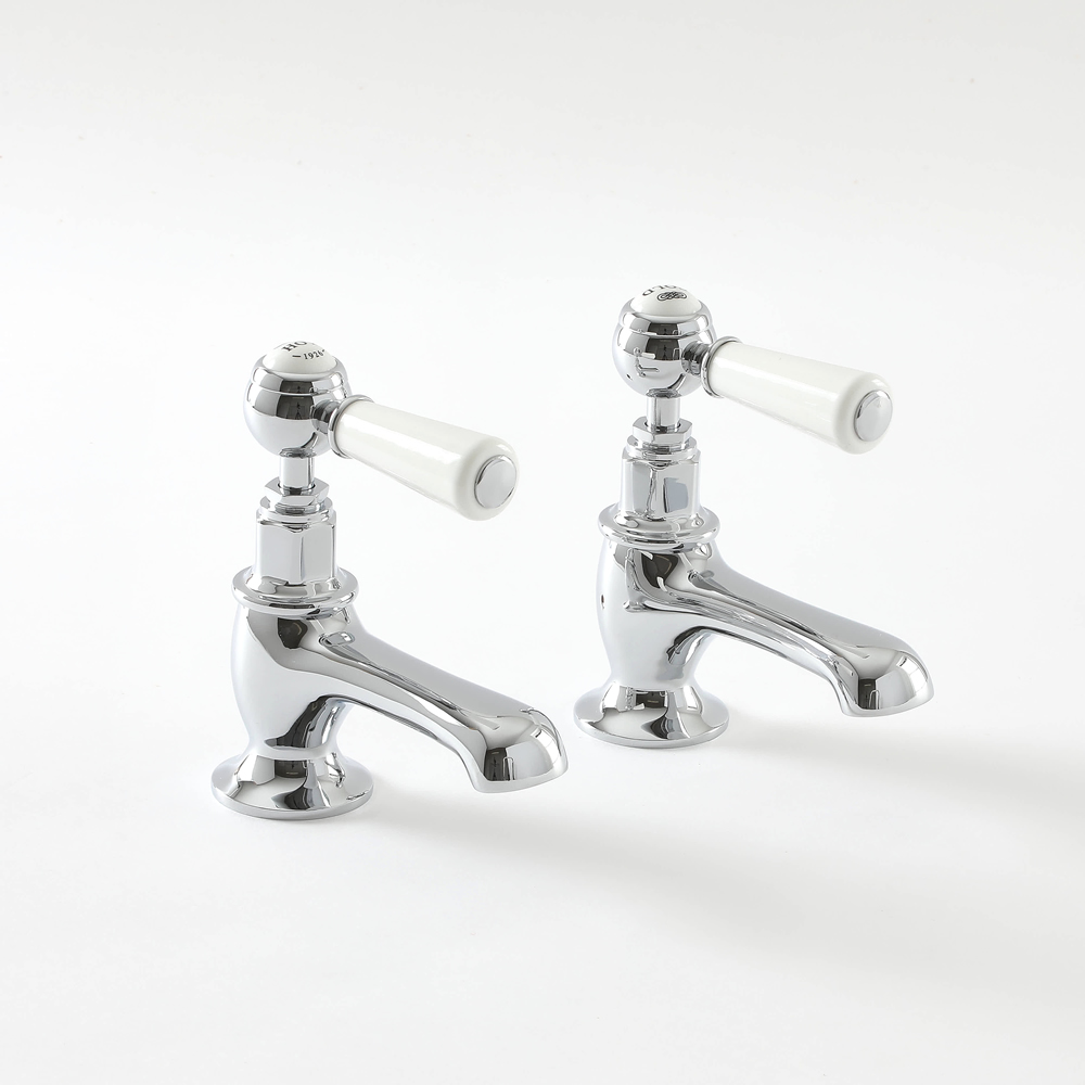 Coppia Rubinetti Singoli per Lavabo Design Tradizionale Finitura Cromata e Bianca con Maniglie a Leva - Elizabeth