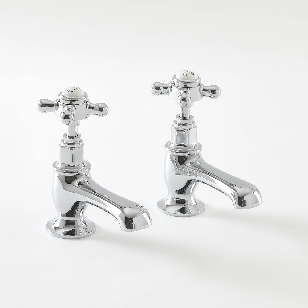 Coppia Rubinetti Singoli per Lavabo Design Tradizionale Finitura Cromata e Bianca con Maniglie a Croce - Elizabeth