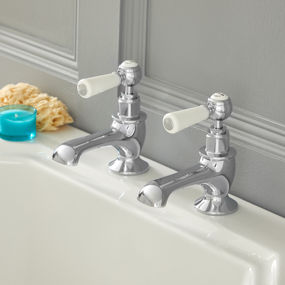 Coppia Rubinetti Singoli per Vasca Design Tradizionale Finitura Bianca e Cromata con Maniglie a Leva - Elizabeth