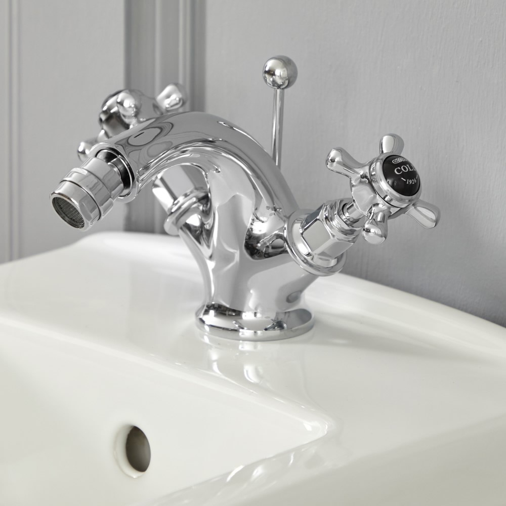 Rubinetto Miscelatore Bidet Monofo Design Tradizionale Finitura Cromata e Nera con Maniglie a Croce - Elizabeth