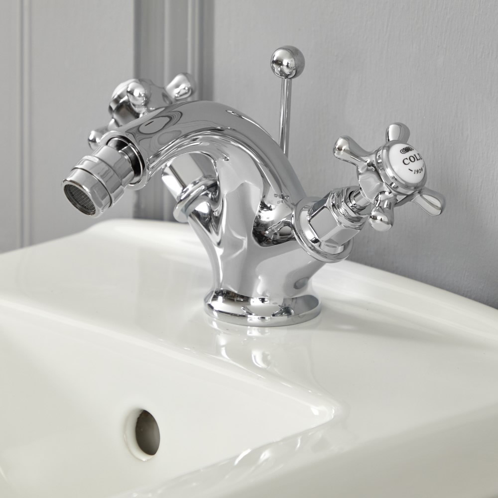 Rubinetto Miscelatore Bidet Monoforo Design Tradizionale Finitura Bianca e Cromata con Maniglie a Croce - Elizabeth