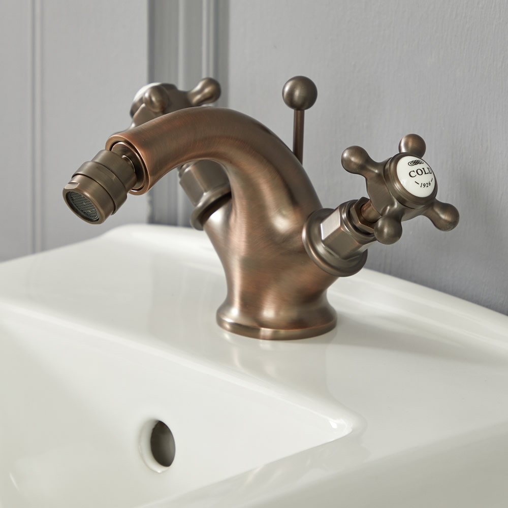 Rubinetto Miscelatore Soprapiano Bidet Design Tradizionale Effetto Bronzo Brunito con Maniglie a Croce - Elizabeth