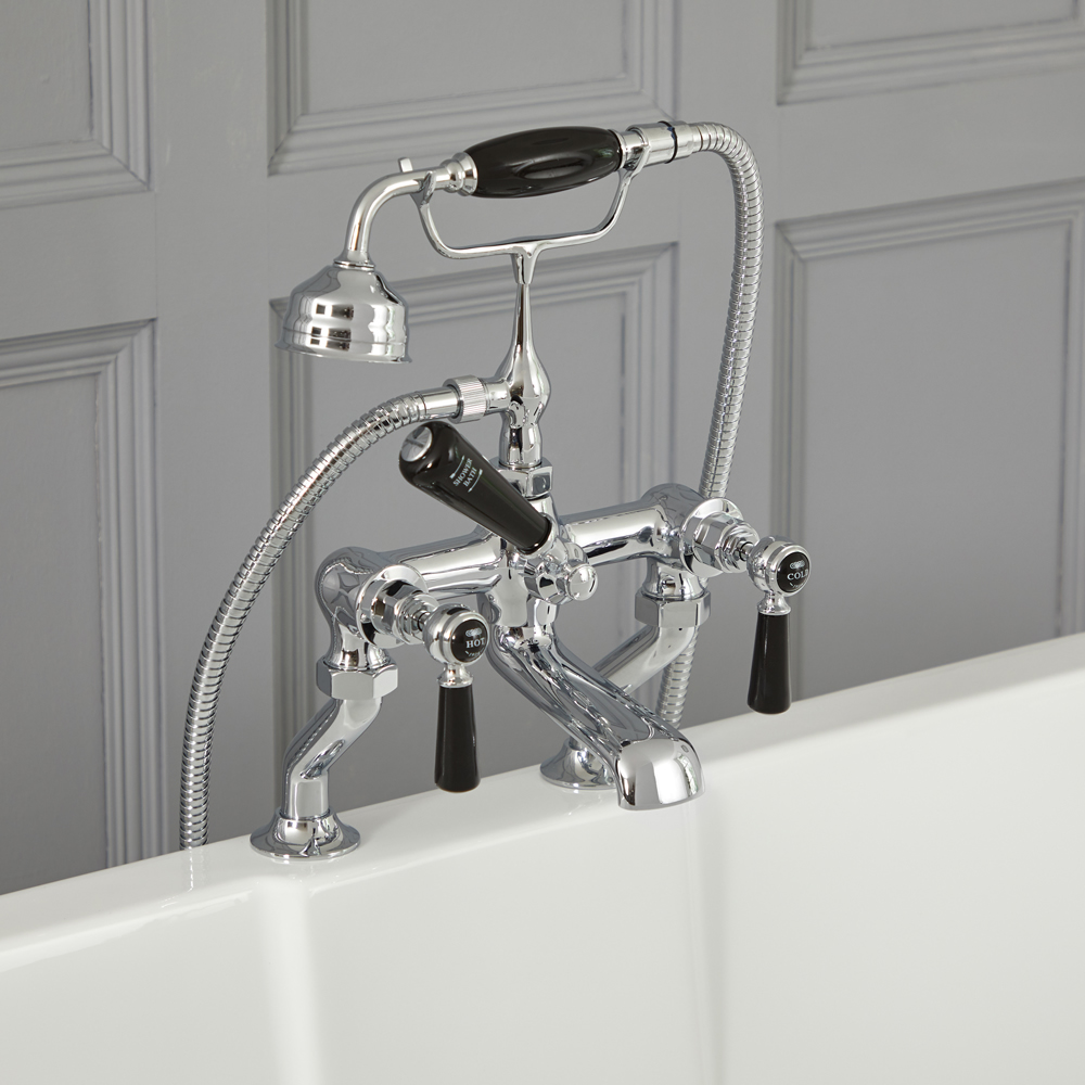 Rubinetto Miscelatore Vasca Design Tradizionale Finitura Cromata e Bianca con Maniglie a Leva - Elizabeth