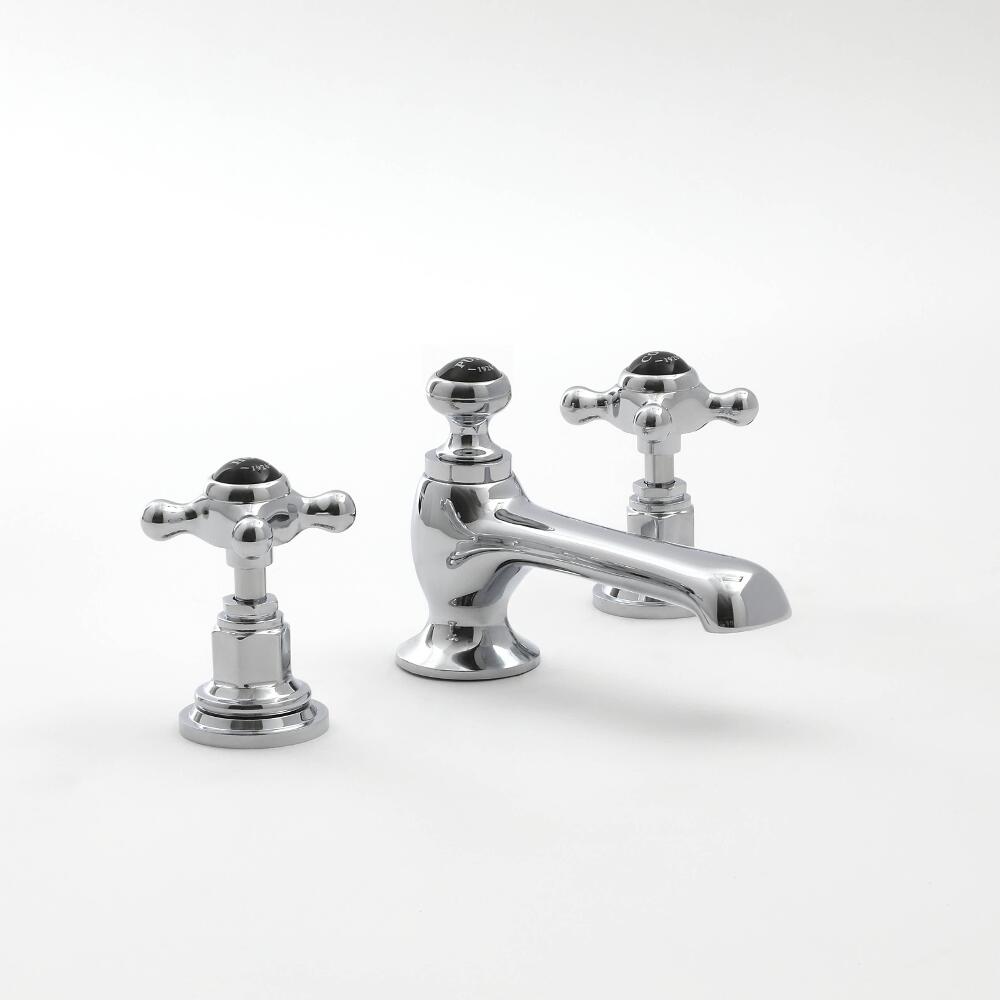 Rubinetto Miscelatore Vasca a 3 Fori Design Tradizionale Finitura Cromata e Nera Maniglie a Croce - Elizabeth