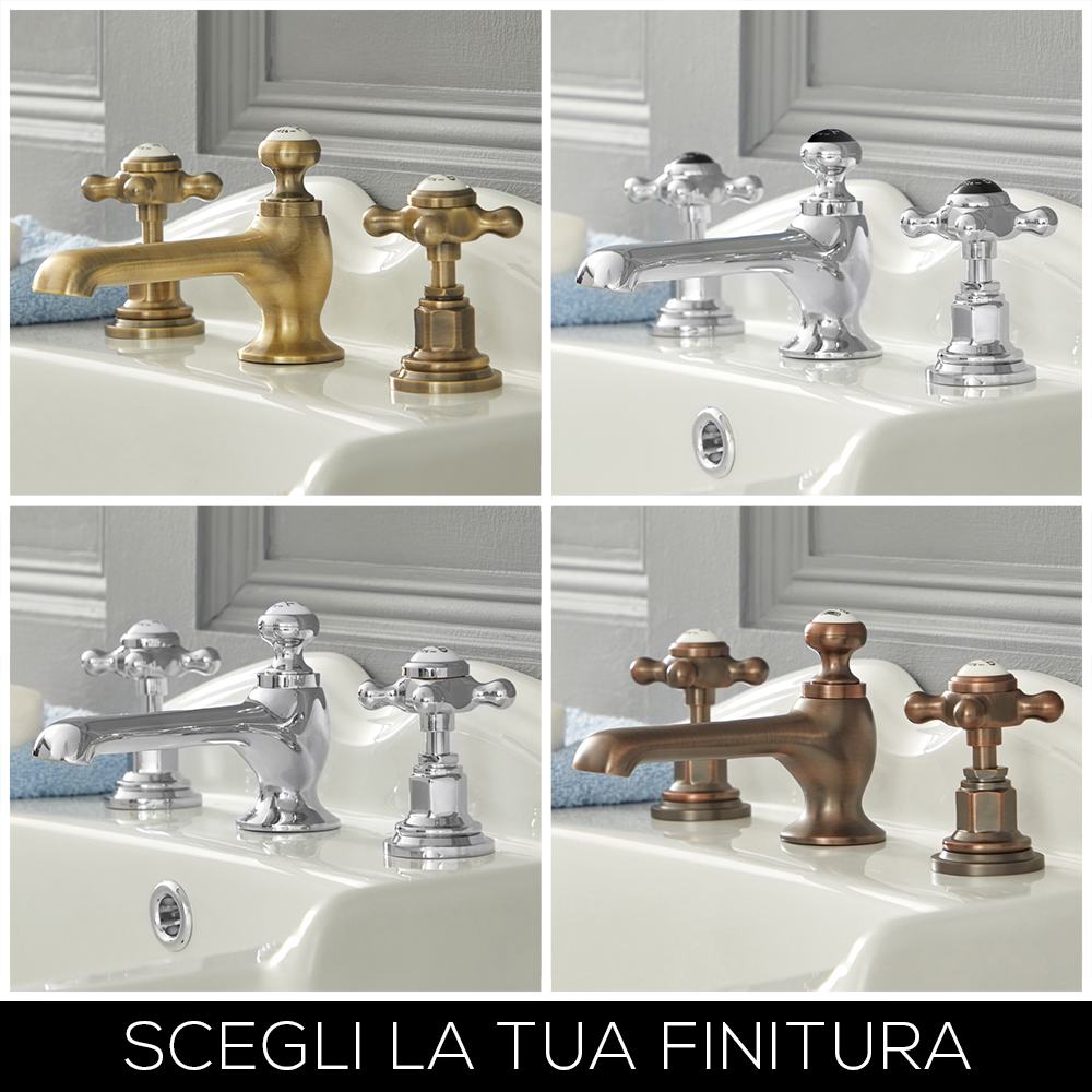 Rubinetto Miscelatore per Lavabo a 3 Fori Design Tradizionale con Maniglie a Croce Disponibile in Diversi Colori - Elizabeth
