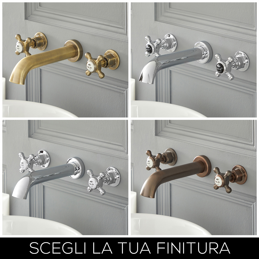 Rubinetto Miscelatore Lavabo a 3 Fori Murale Stile Tradizionale con Maniglie a Croce Disponibile in Diversi Colori - Elizabeth