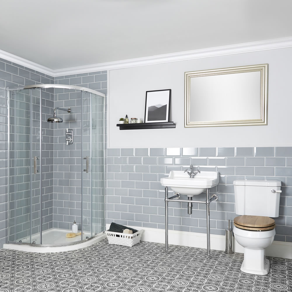 Set Bagno Tradizionale Completo di Box Doccia Angolare, Sanitario Monoblocco e Consolle con Lavabo con Struttura - Richmond