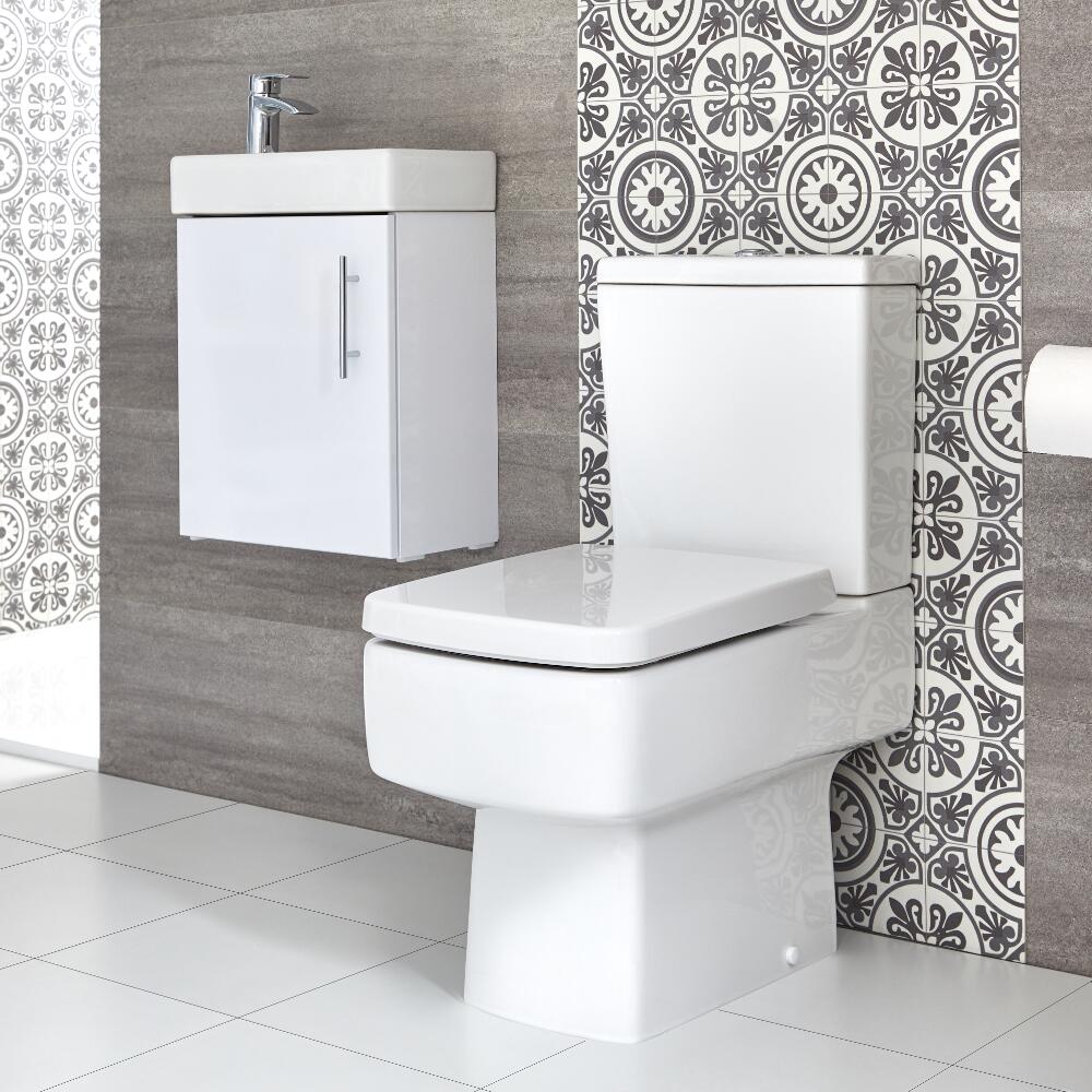 Sanitario WC Monoblocco e Mobile Bagno Sospeso con Lavabo 400mm Exton - Diverse Finiture Disponibili