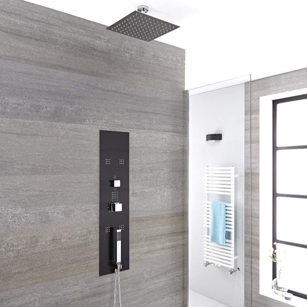 Pannello Doccia Idromassaggio Termostatico da Incasso con Soffione Doccia Fisso 200mm e Braccio Doccia a Soffitto 50mm - Llis