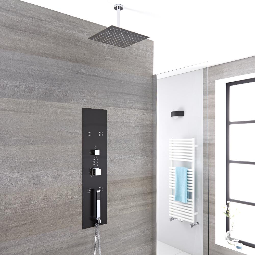 Pannello Doccia Idromassaggio Termostatico da Incasso con Soffione Doccia Fisso 300mm e Braccio Doccia a Soffitto 150mm - Llis