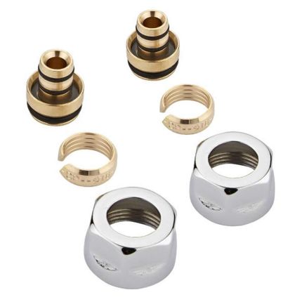 Paio di Valvole Termostatiche a Squadra con Adattatore per Radiatori e Scaldasalviette per Tubi Multistrato 16mm