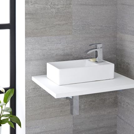 Lavabo Bagno da Appoggio in Ceramica Rettangolare 400x220mm - Halwell
