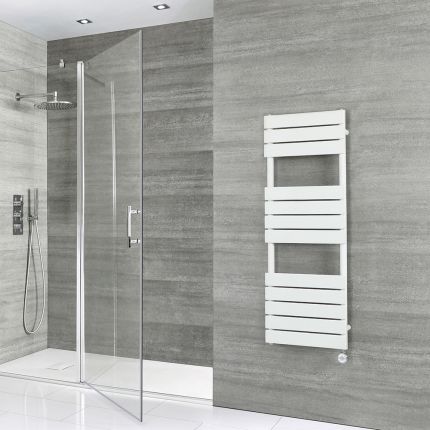 Scaldasalviette Elettrico di Design Bianco con Elemento Termostatico - Pannelli Piatti - 1200 x 450mm - Lustro