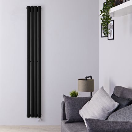 Radiatore Elettrico di Design Nero Opaco Verticale (Pannello Singolo) 1780 mm x 236 mm con Elemento Elettrico Wi-Fi da 800 W - Revive