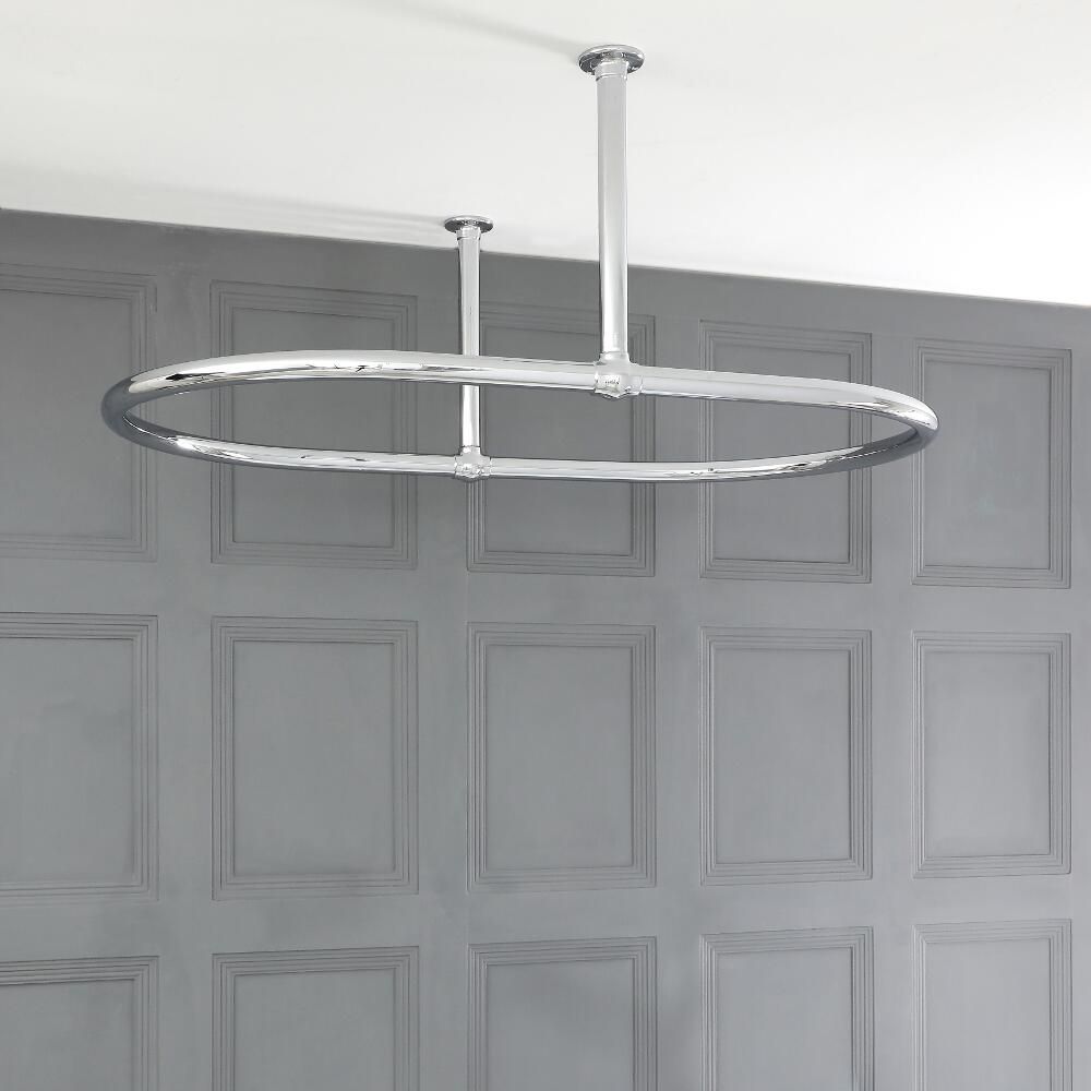 Naiture Asta Ovale Per Tenda Doccia In Acciaio Inox, 183x91 Cm, Finitura Nera Con Supporti A Soffitto, Ideale Per Vasche Clawfoot E Idromassaggio.
