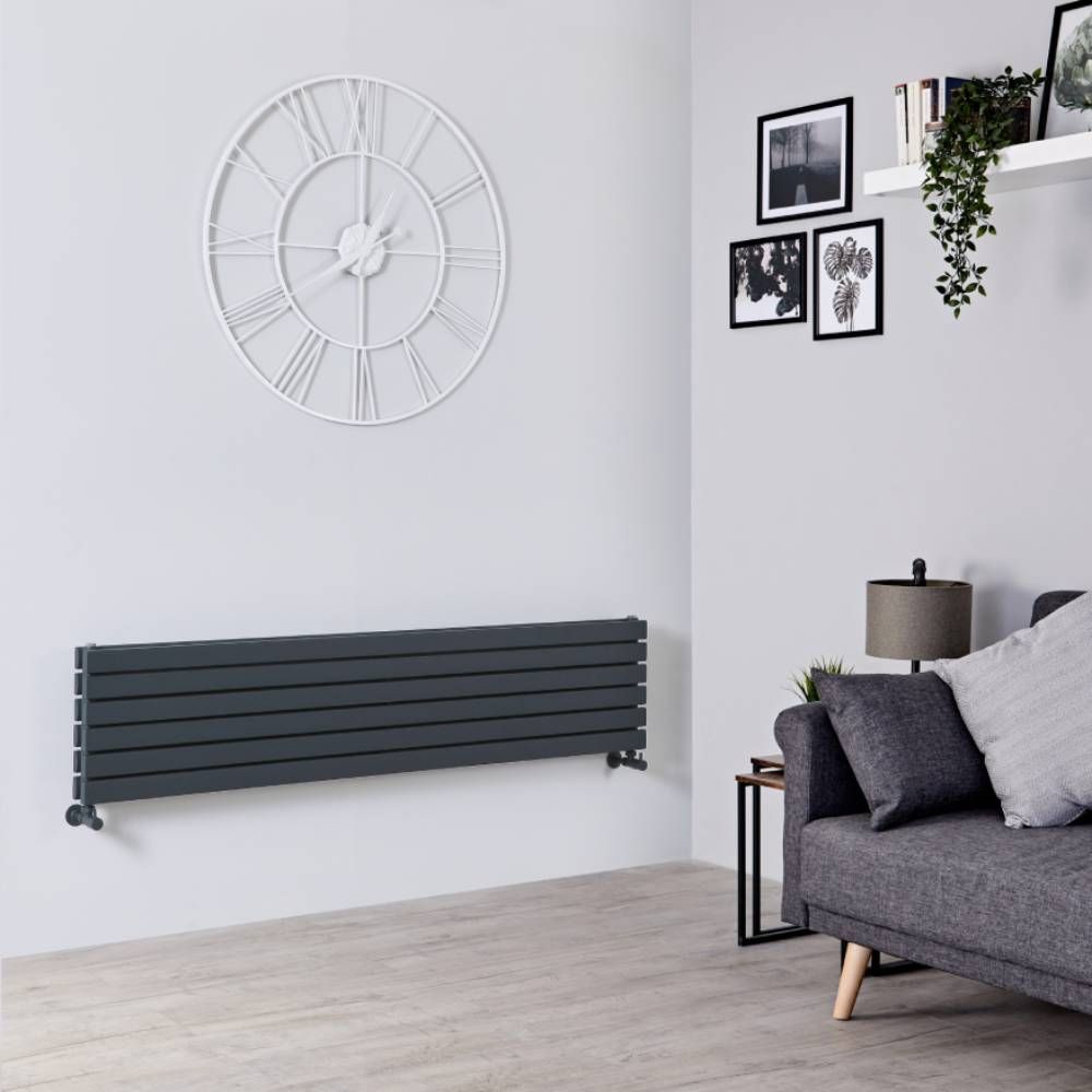 Radiatore di Design Orizzontale Doppio - Antracite - 354mm x 1600mm x 74mm - 1308 Watt - Sloane