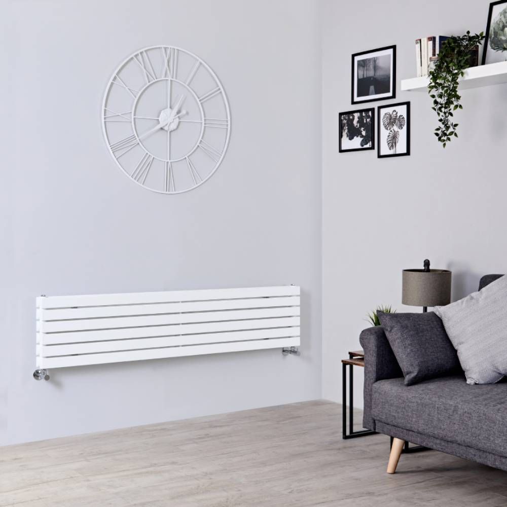 Radiatore di Design Orizzontale Doppio - Bianco - 354mm x 1600mm x 74mm - 1308 Watt - Sloane
