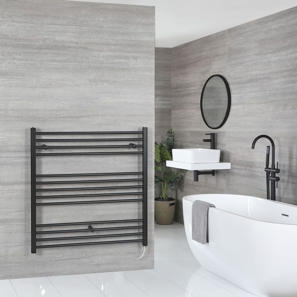 Scaldasalviette Termoarredo Bagno Elettrico Piatto Nero - 1000 x 1000mm - Nero